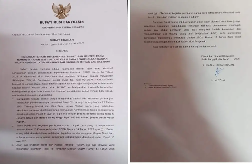 Situasi Kondusif Jadi Atensi Bupati Musi Banyuasin Larang Keras Pengeboran Sumur Minyak Baru Ilegal