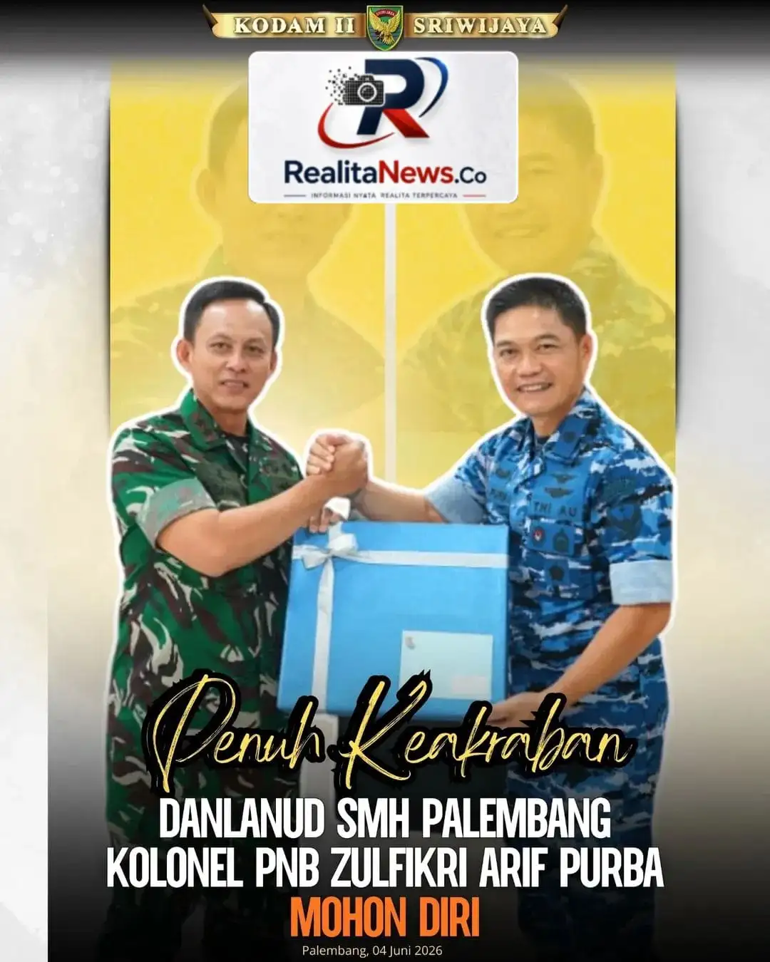 Pangdam II/Swj Terima Kunjungan Silaturahmi dan Pamit undur diri Danlanud Sri Mulyono Herlambang