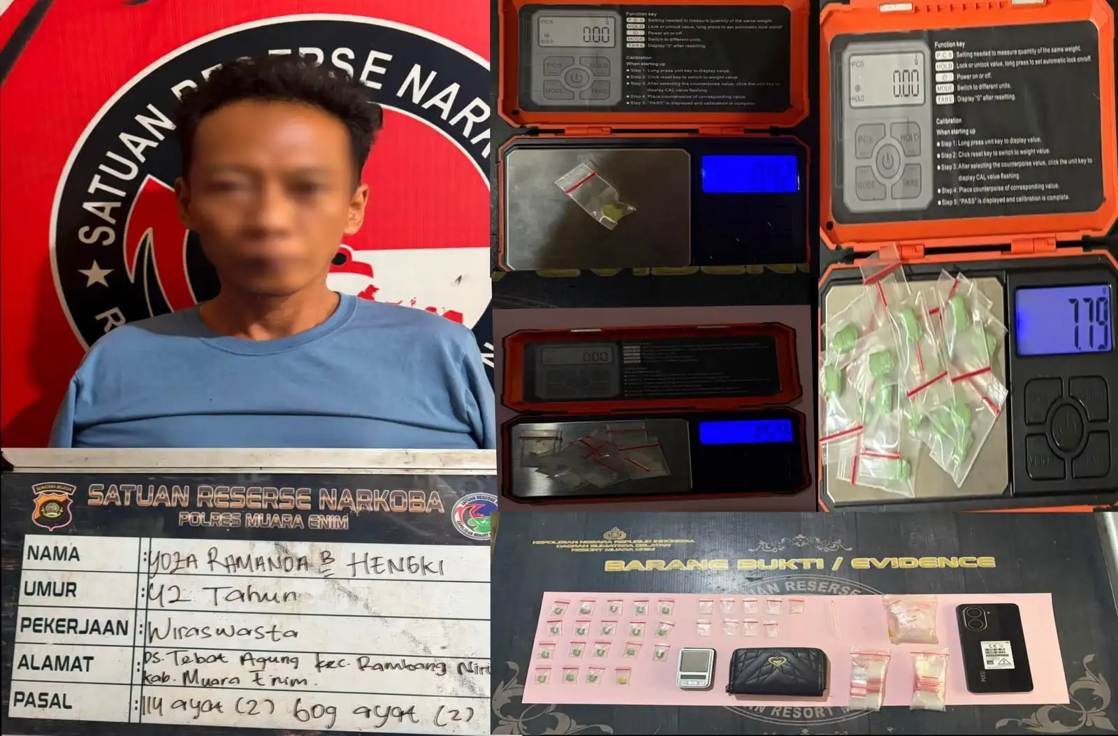Polisi Tangkap Pengedar Narkotika di Muara Enim, 19 Butir Ekstasi dan 9 Paket Sabu Diamankan