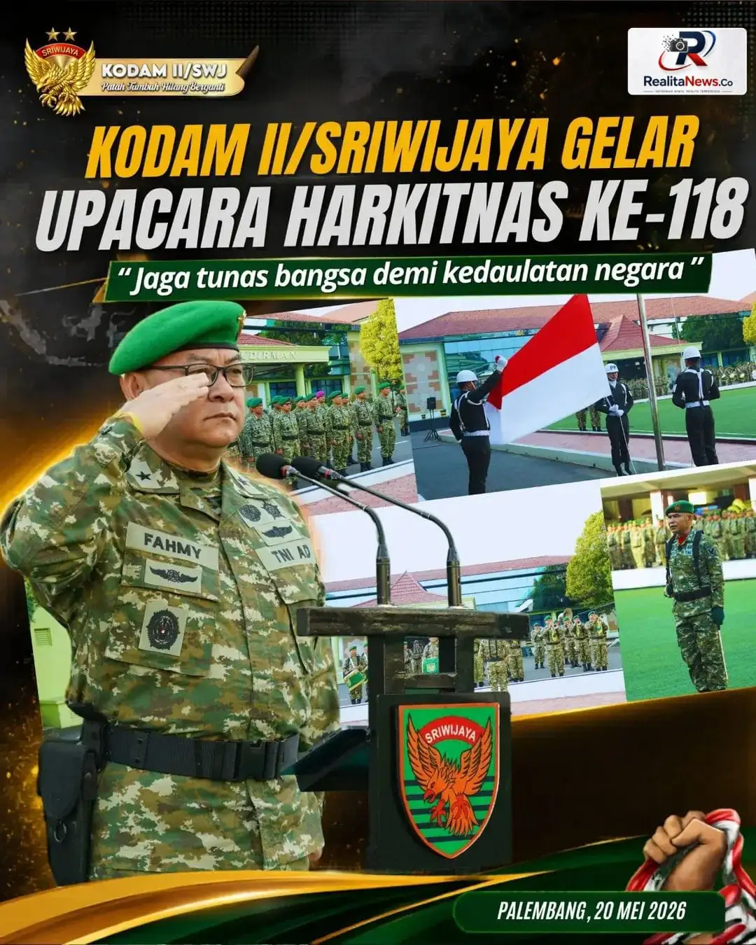 Kodam ll/Sriwijaya Gelar Upacara Harkitnas Ke-118  Irdam ll/Sriwijaya Bacakan Sambutan Menkomdigi