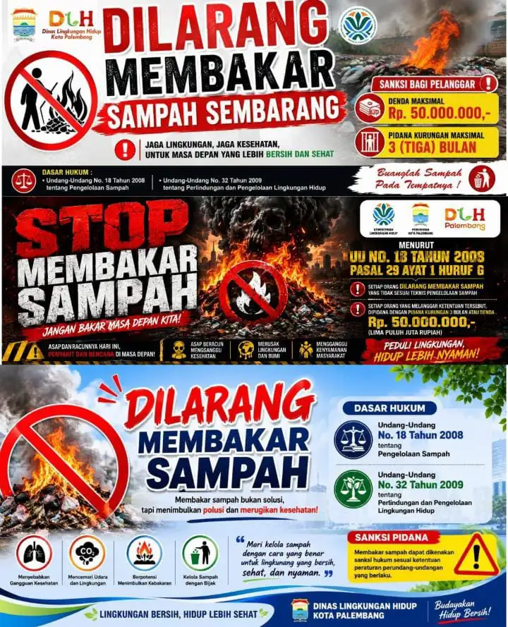 DLH Palembang Ingatkan Warga: Dilarang Membakar Sampah Sembarangan, Denda Rp50 Juta